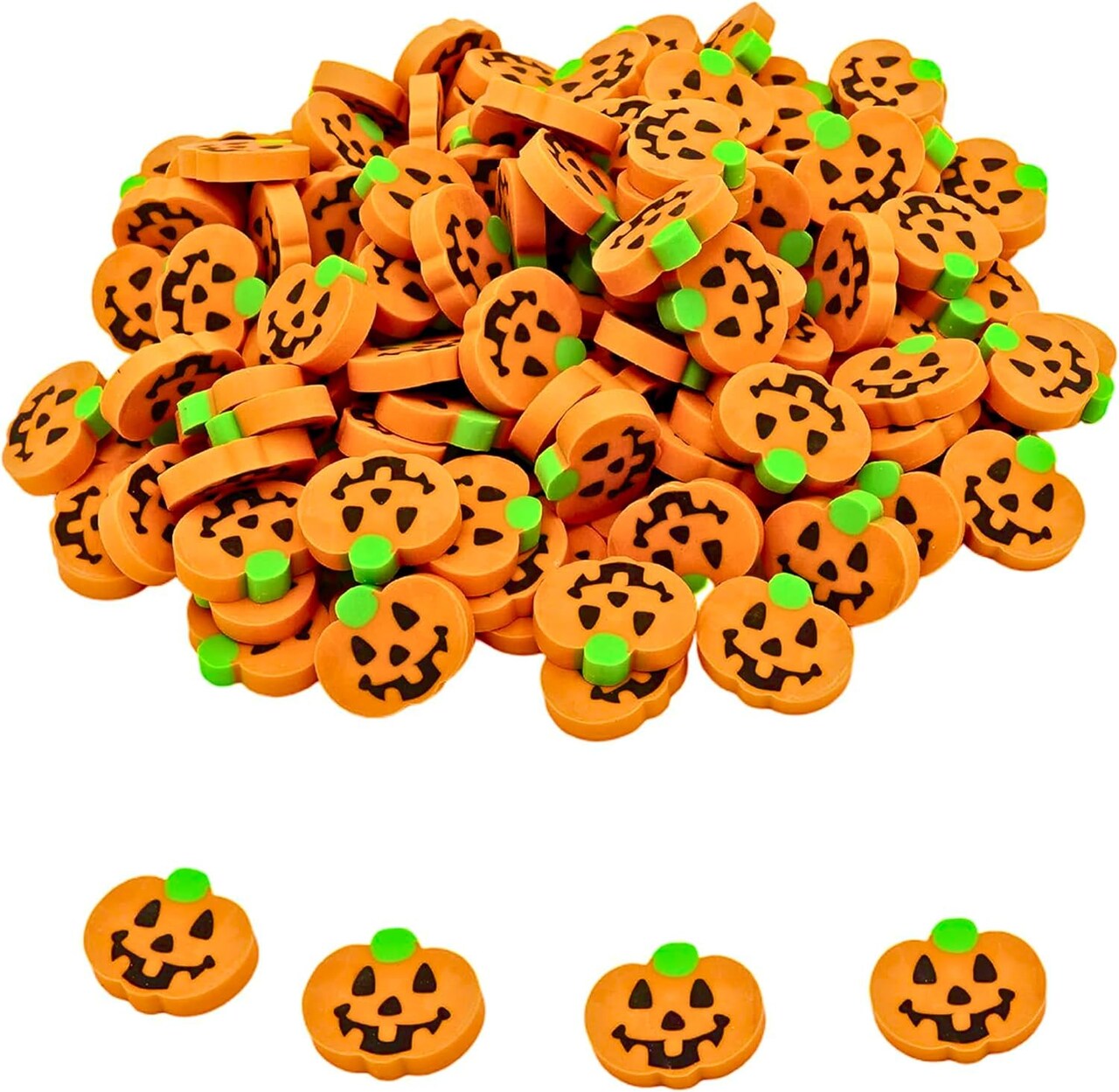 4E's Novelty Mini Pumpkin Erasers Bulk 144 pcs - Halloween Erasers for Kids, Non-Toxic Small Rubber Erasers for Classroom Rewards, School Prizes, Trick or Treat Candy Alternative, Party Favors